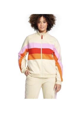 Lego Cream Track Jacket with Pink, Red & Orange Stripes